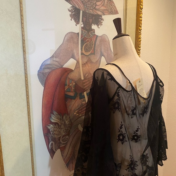 Black off shoulder sheer blouse - Picture 4 of 11